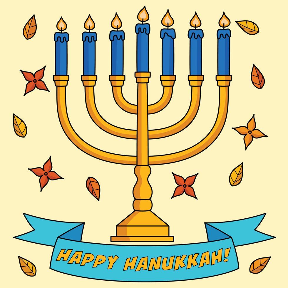 Happy Hanukkah Menorah Colored Cartoon vector