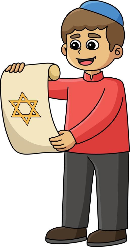 Hanukkah Jewish with Scroll Cartoon Clipart vector