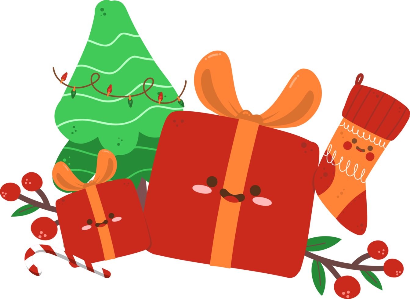 Funny Christmas Giftbox Hand Drawn Flat Illustration png