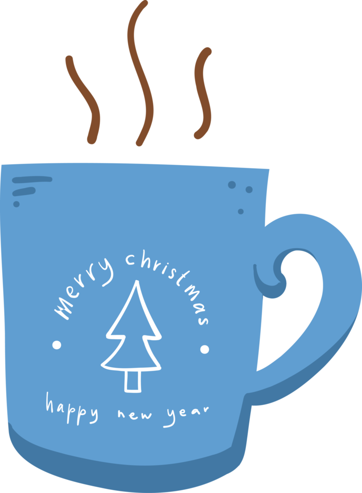 Cute merry christmas mug flat doodle illustration. png