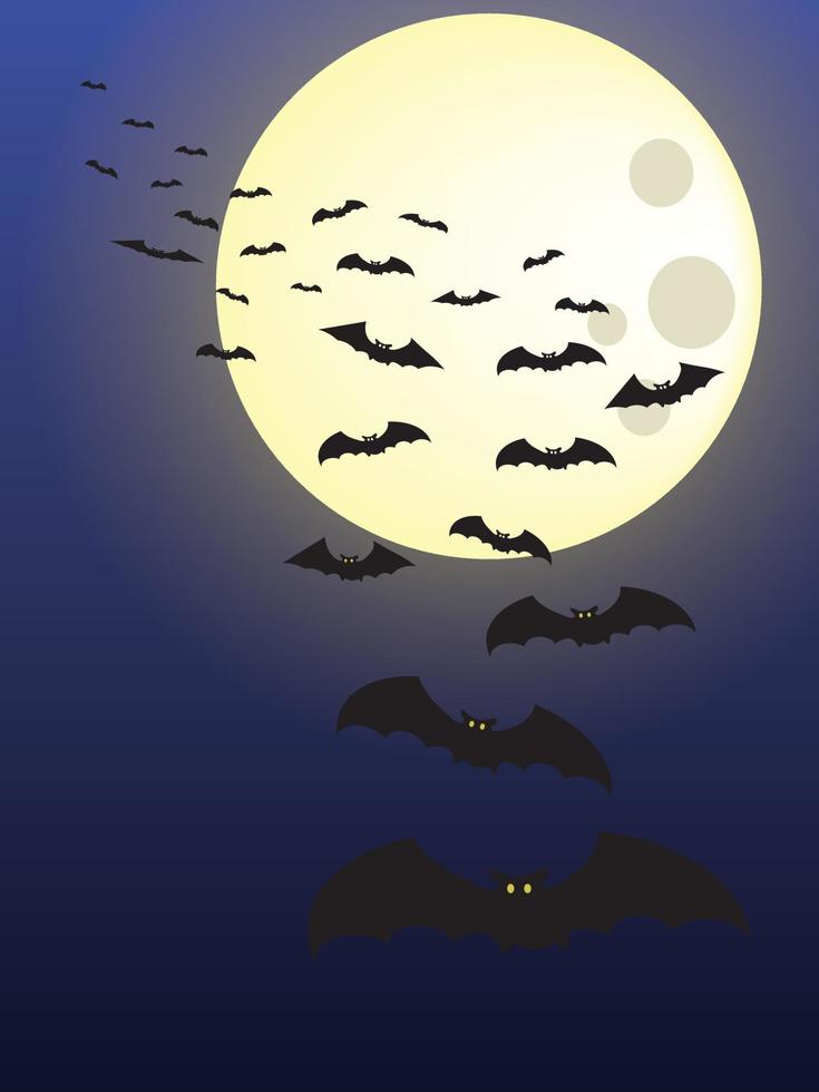 Flying bat colony underthe full moon vector