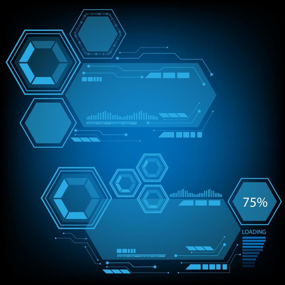 Blue hexagon frame vector technology futuristic hud loading outline, Modern geometric shape design.