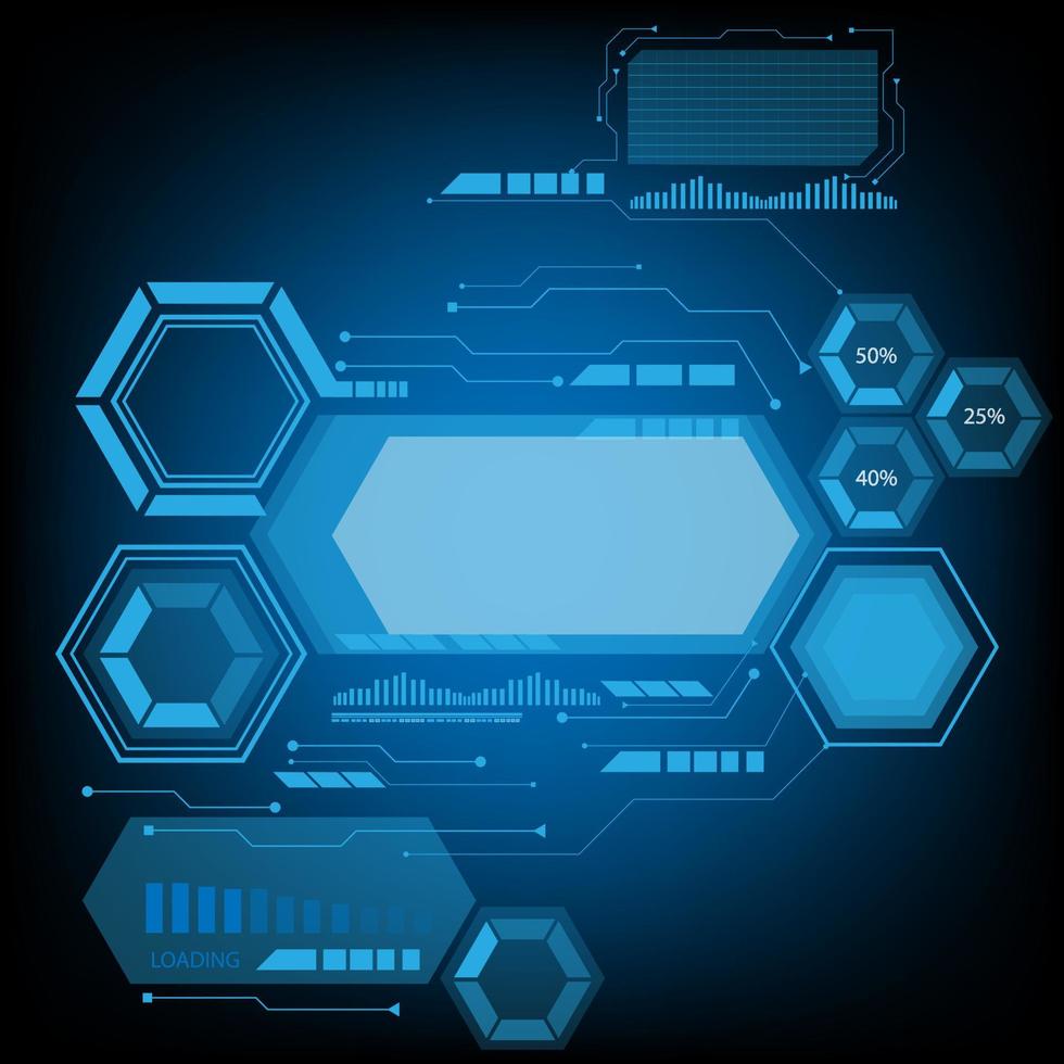 Blue hexagon frame vector technology futuristic hud loading outline, Modern geometric shape design for premium product