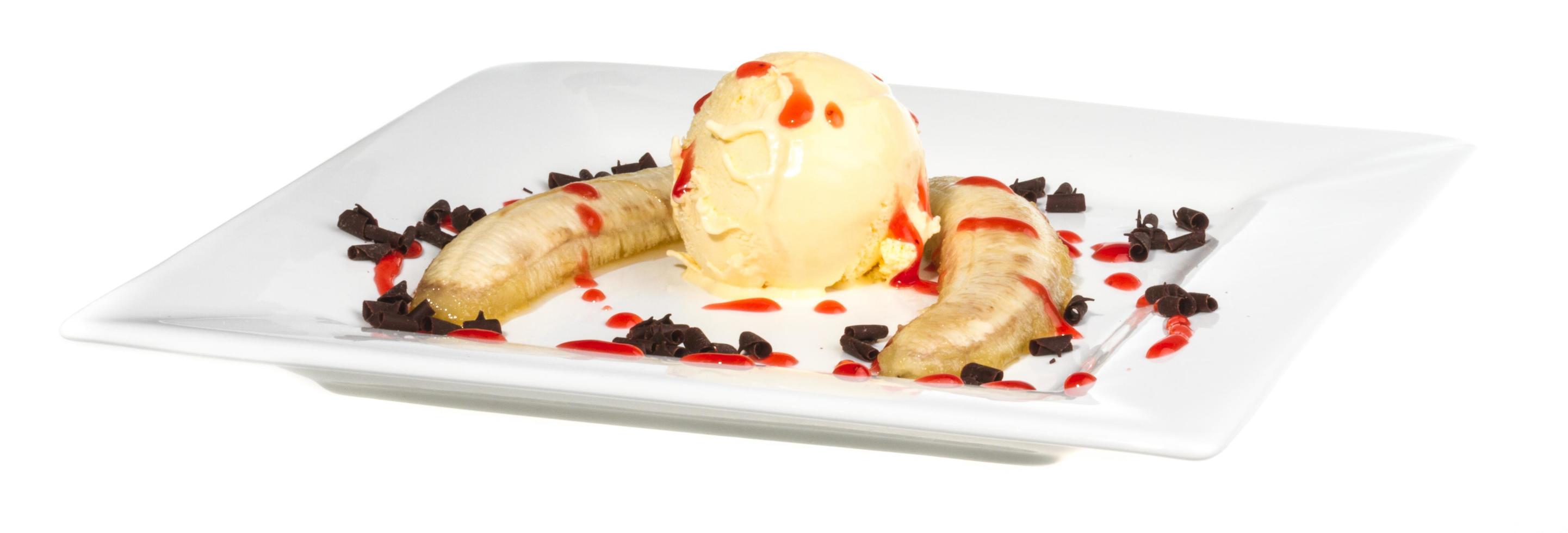 Bake banana with vanilla ice cream photo