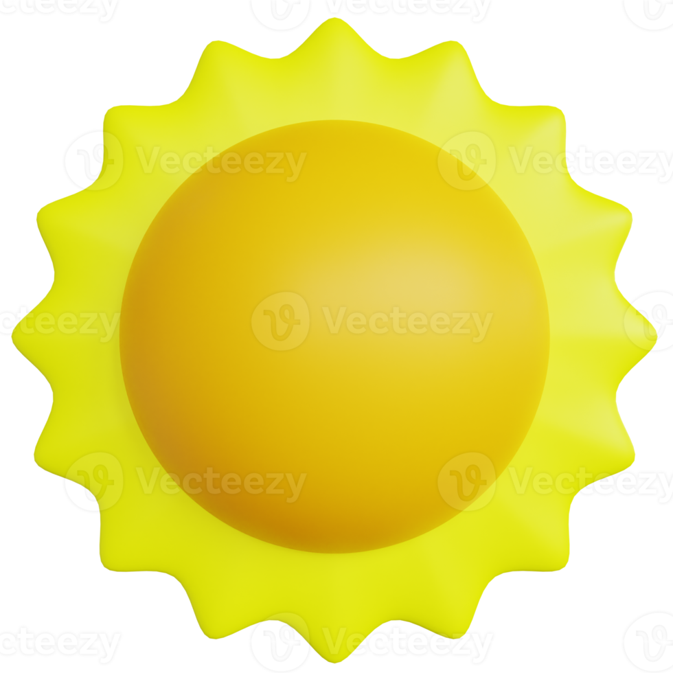 stilisierte 3D-Abbildung der lodernden Sonne. Hochgradig gerenderte 3D-Cartoon-Sonne, geeignet für das Design von Zielseiten oder mobilen Apps png