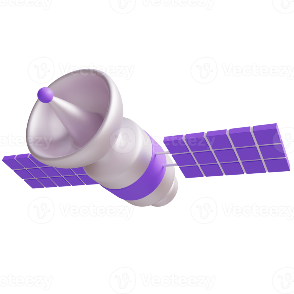 Plats satellit 3d illustration. stiliserade tecknad serie satellit 3d framställa, lämplig för ui webb eller mobil app design png