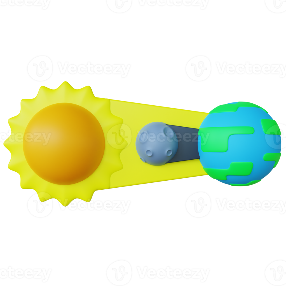 Ilustración infográfica del eclipse solar 3d. ilustración 3d de eclipse solar de dibujos animados estilizados altamente renderizados, adecuado para la educación científica png