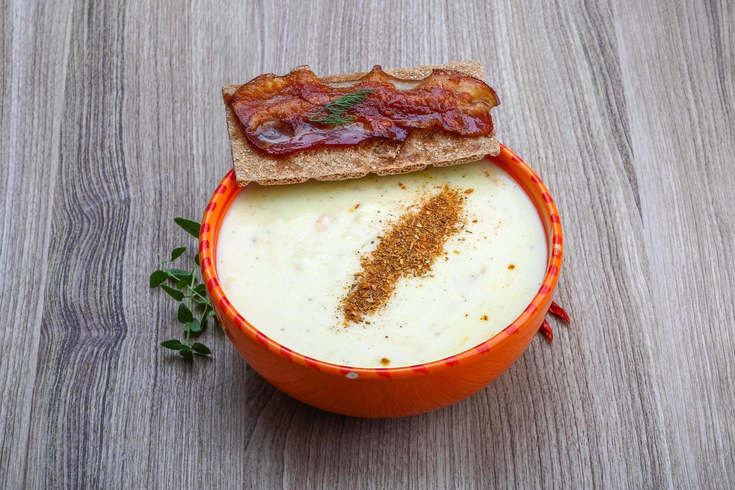 Cheese soup dish view photo