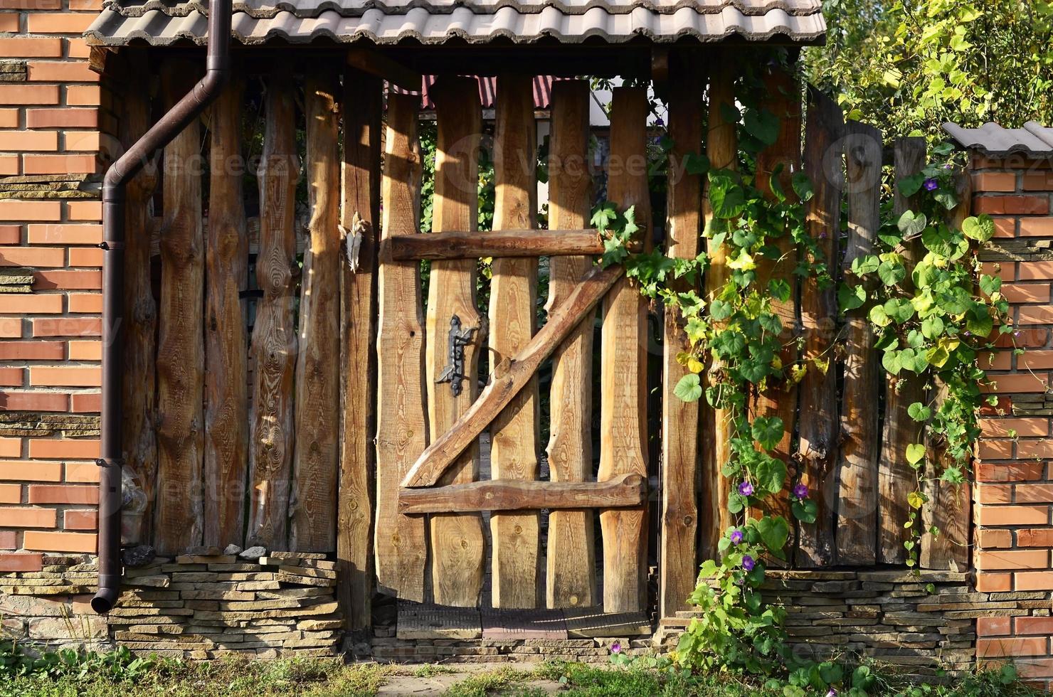 Wooden old fence with a wicket photo