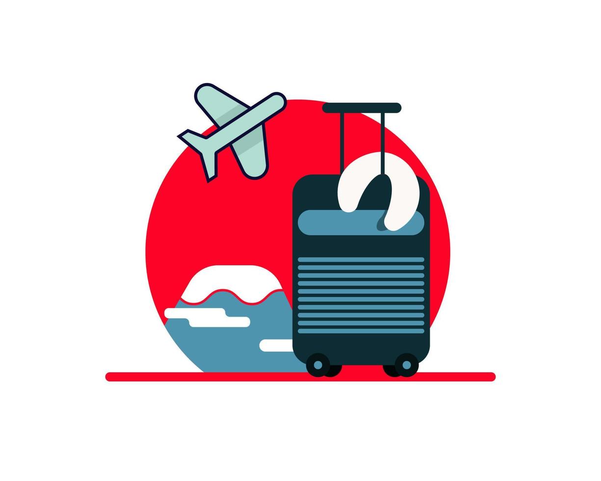 Fly to Japan concept. There is luggage with Japan flag for background. vector