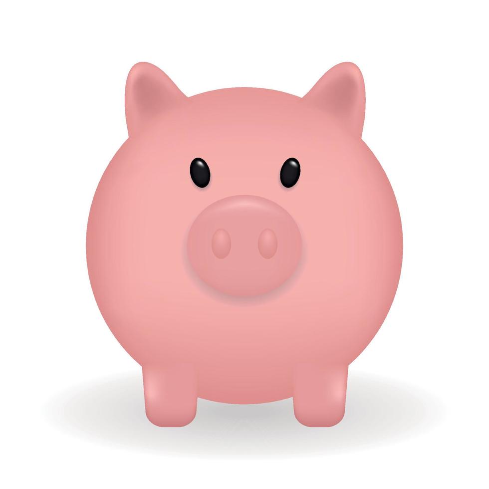 3d piggy bank isolated on white background. Full face. Vector illustration