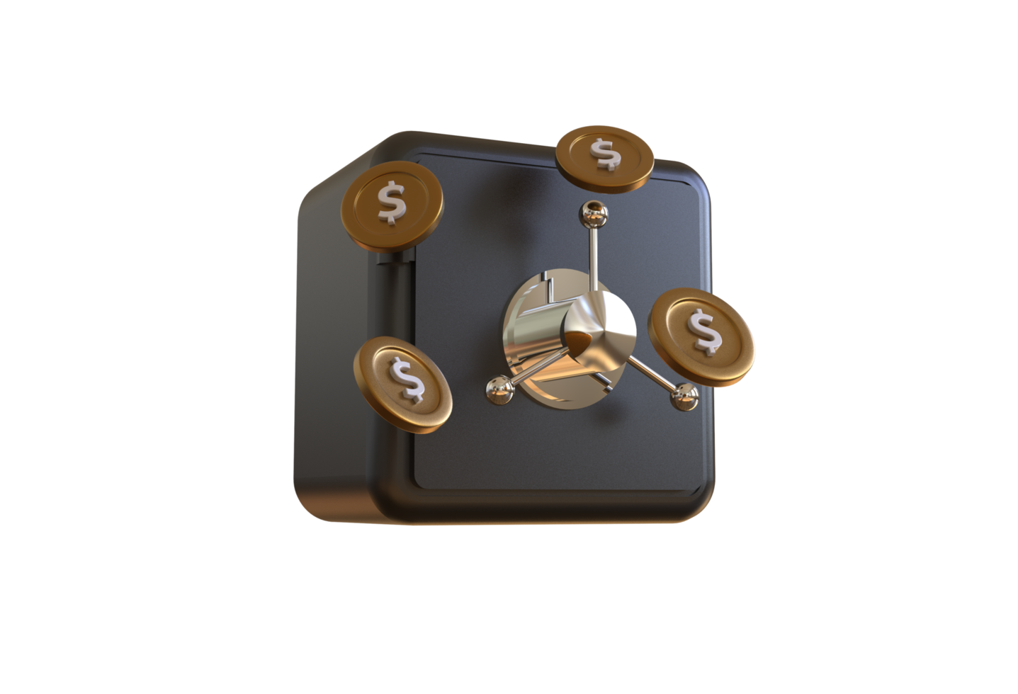 3d render, closed metallic safe box isolated png