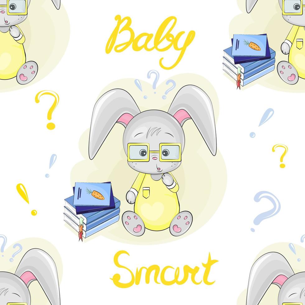 seamless pattern with smart cute bunny vector