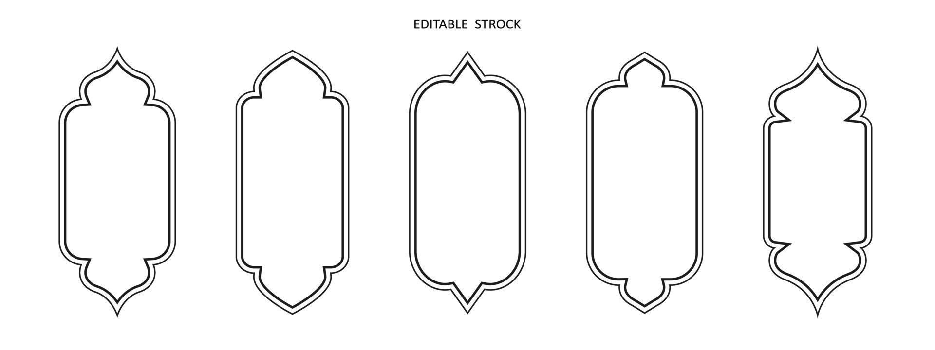 Islamic vector shape of a window or door arch. Arab frame set. Ramadan kareem editable outline icon