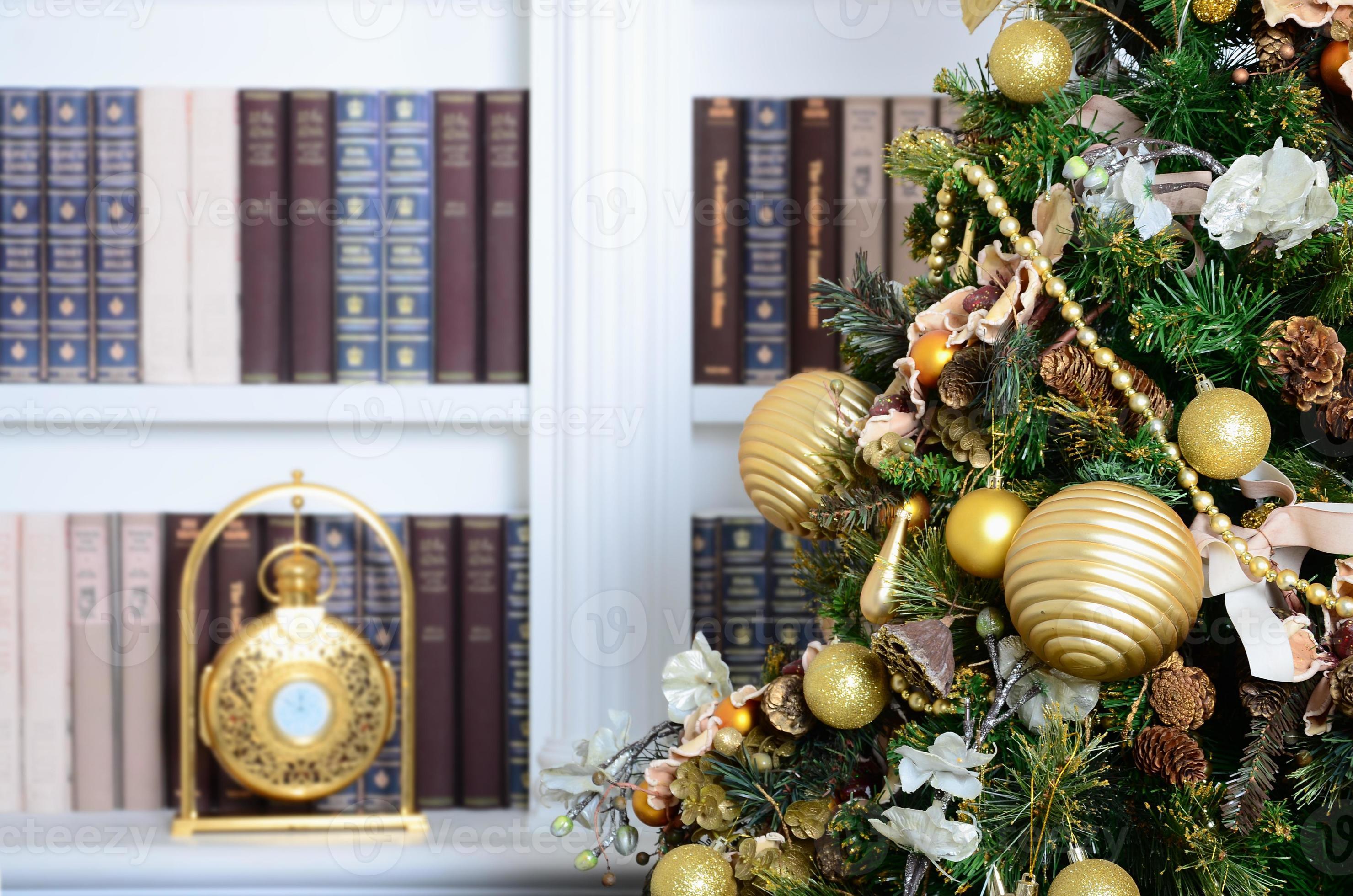 A beautiful decorated Christmas tree on the background of a ...