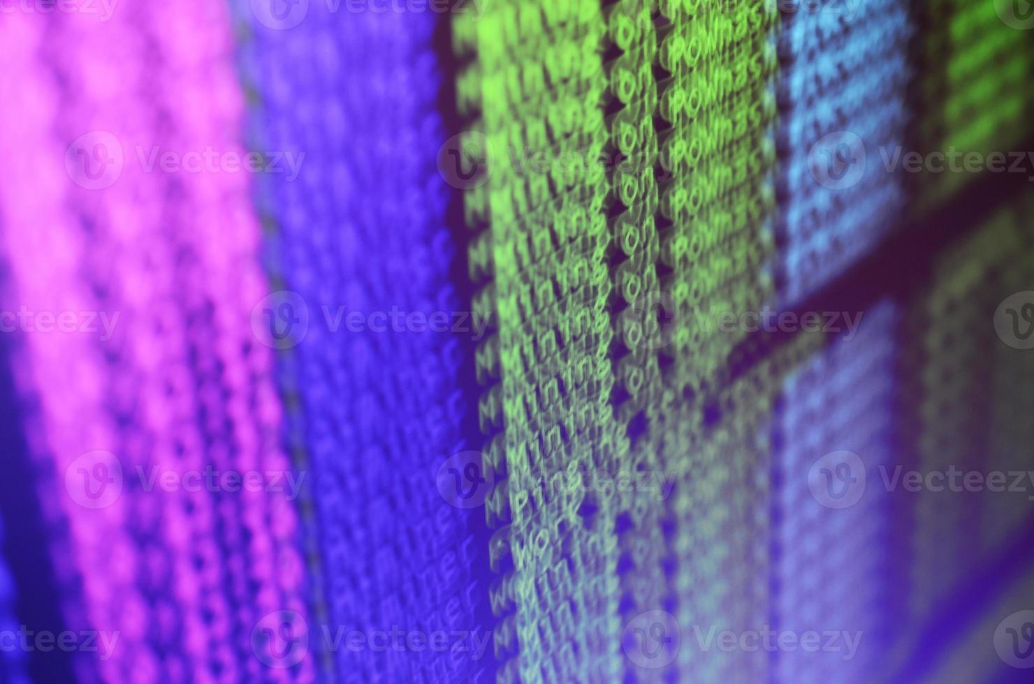 Macro snapshot of the program interface for crypto currency mining on the monitor of an office computer. The concept of mining bitcoins. The flow of information strings and data photo
