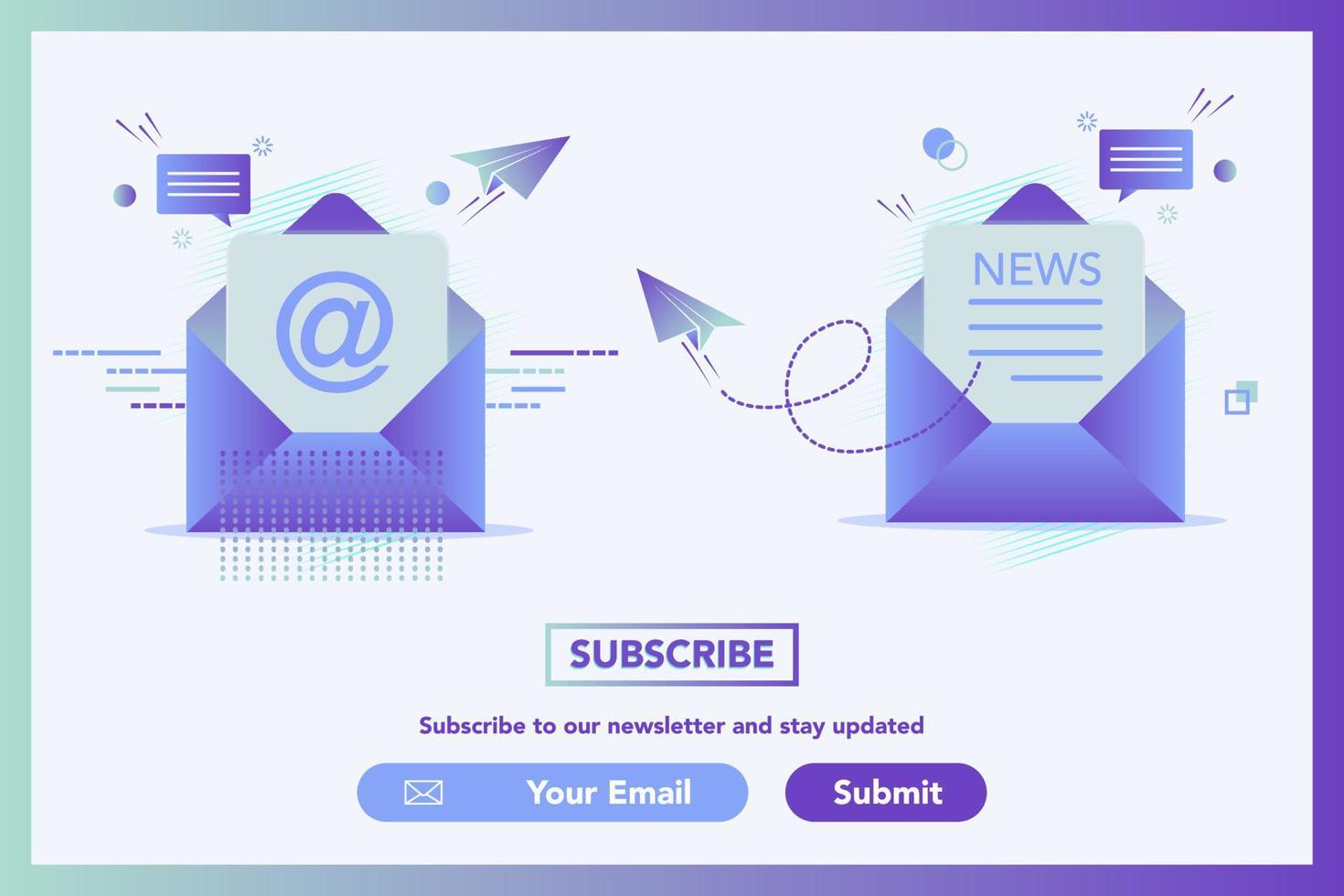 Newsletter and Mail concept illustration. Emailing, Digital marketing. Get in touch, initiate contact, contact us. Email marketing, web chat, 24 hour support. Subscribe concept. vector