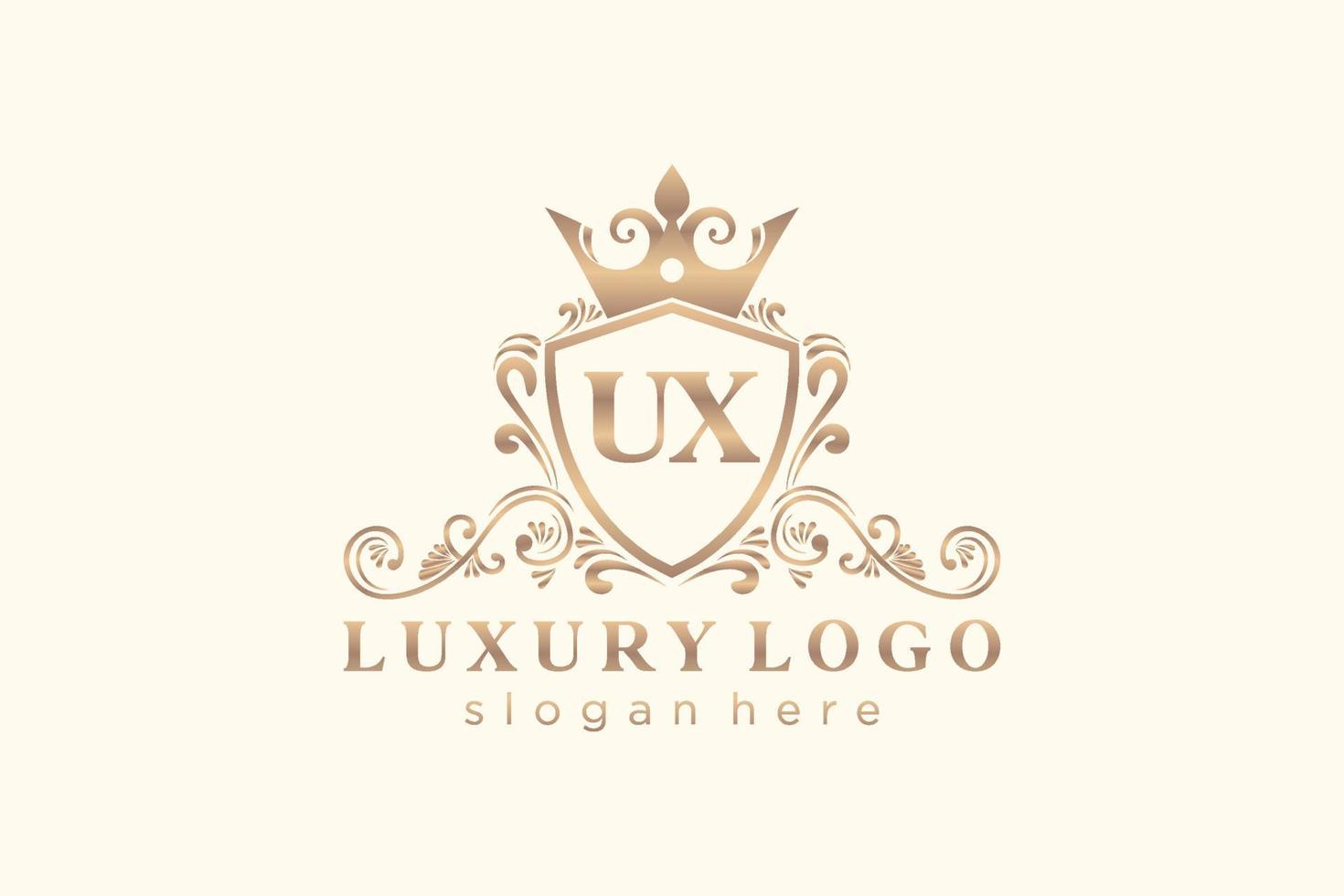 Initial UX Letter Royal Luxury Logo template in vector art for Restaurant, Royalty, Boutique, Cafe, Hotel, Heraldic, Jewelry, Fashion and other vector illustration.