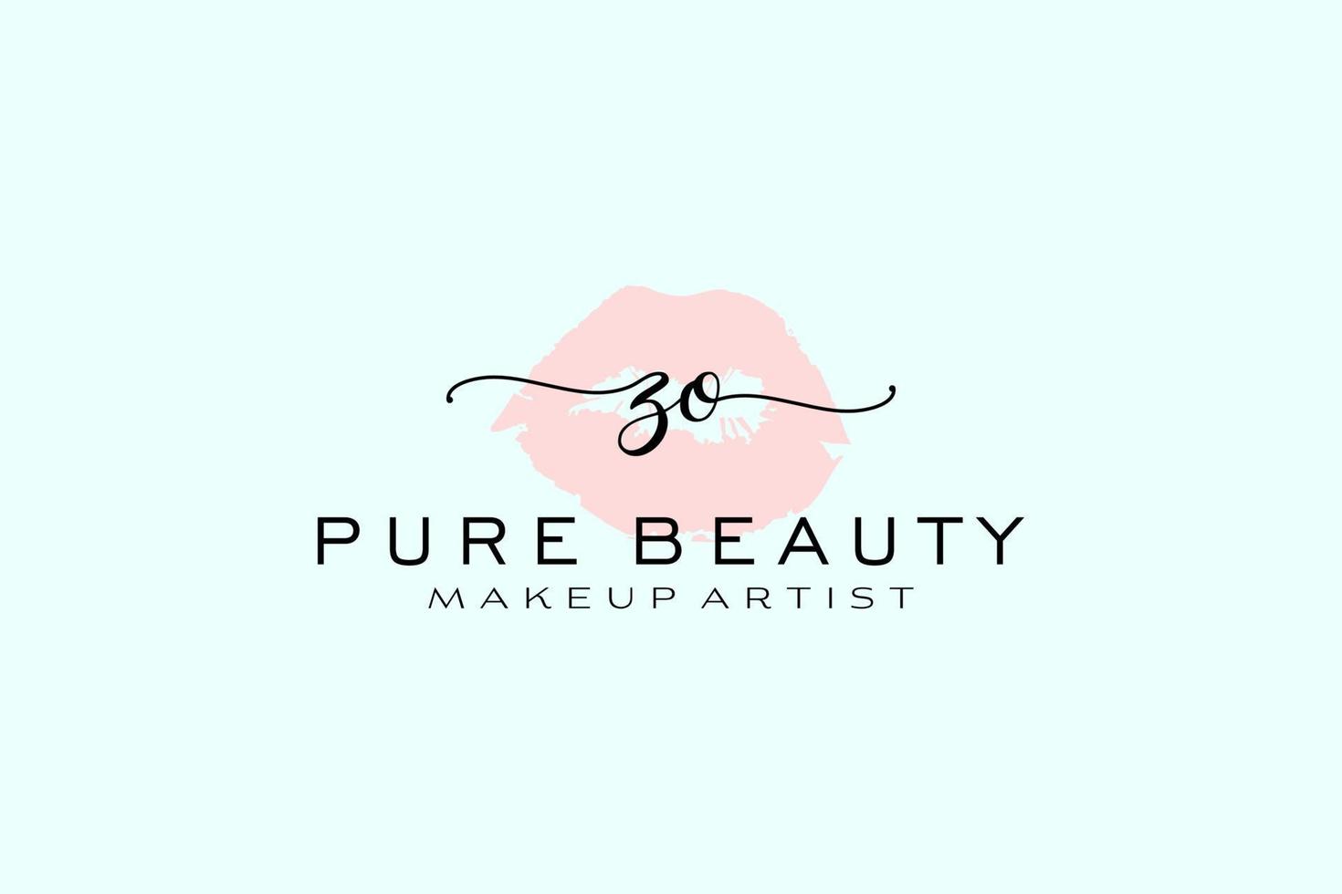 Initial ZO Watercolor Lips Premade Logo Design, Logo for Makeup Artist Business Branding, Blush Beauty Boutique Logo Design, Calligraphy Logo with creative template. vector