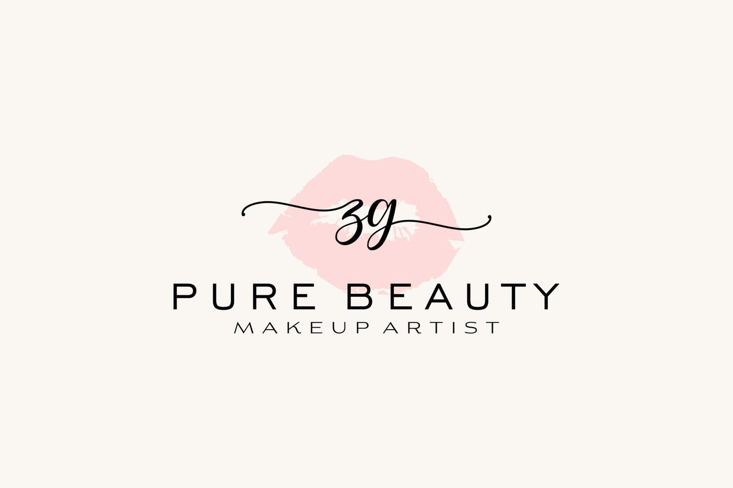 Initial ZG Watercolor Lips Premade Logo Design, Logo for Makeup Artist Business Branding, Blush Beauty Boutique Logo Design, Calligraphy Logo with creative template. vector