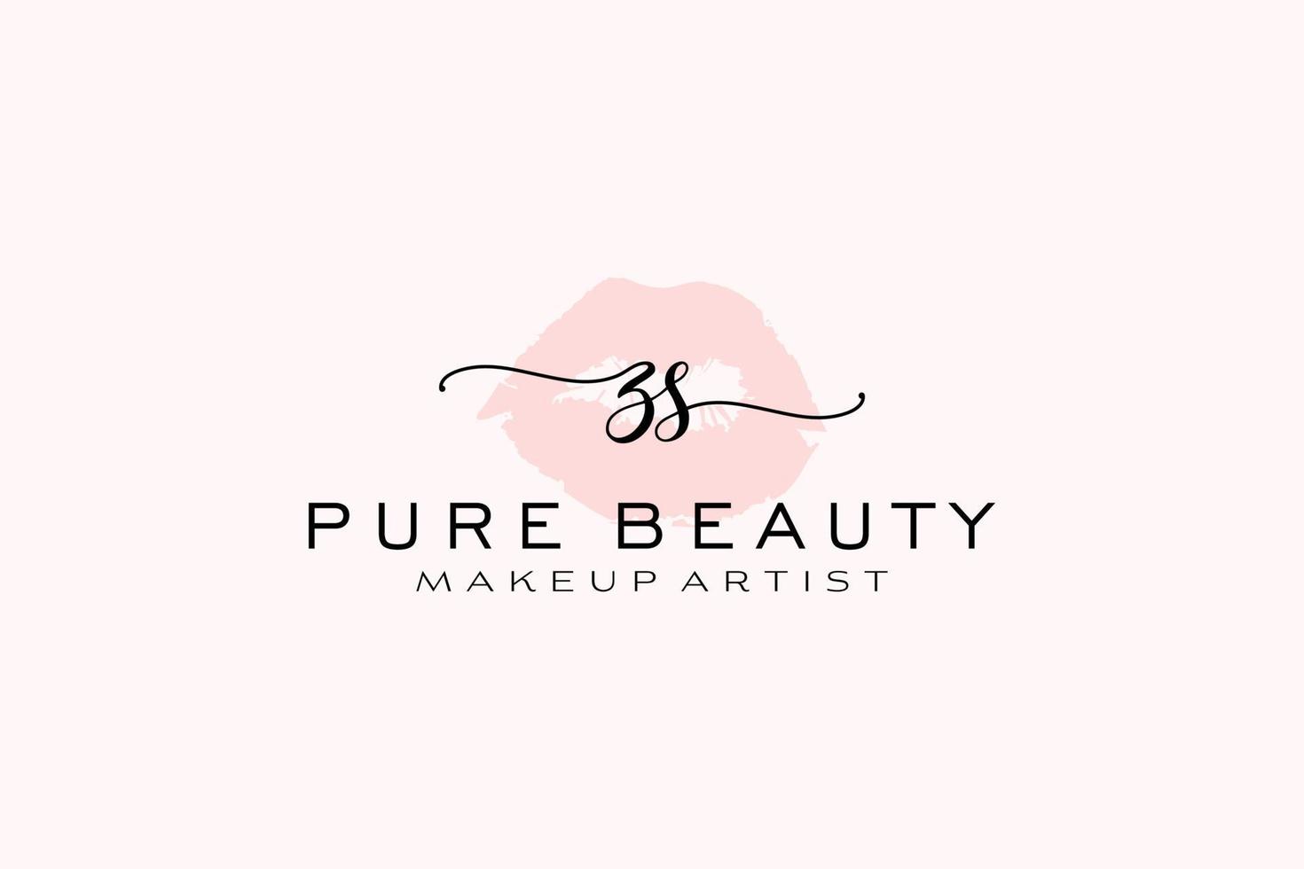 Initial ZS Watercolor Lips Premade Logo Design, Logo for Makeup Artist Business Branding, Blush Beauty Boutique Logo Design, Calligraphy Logo with creative template. vector