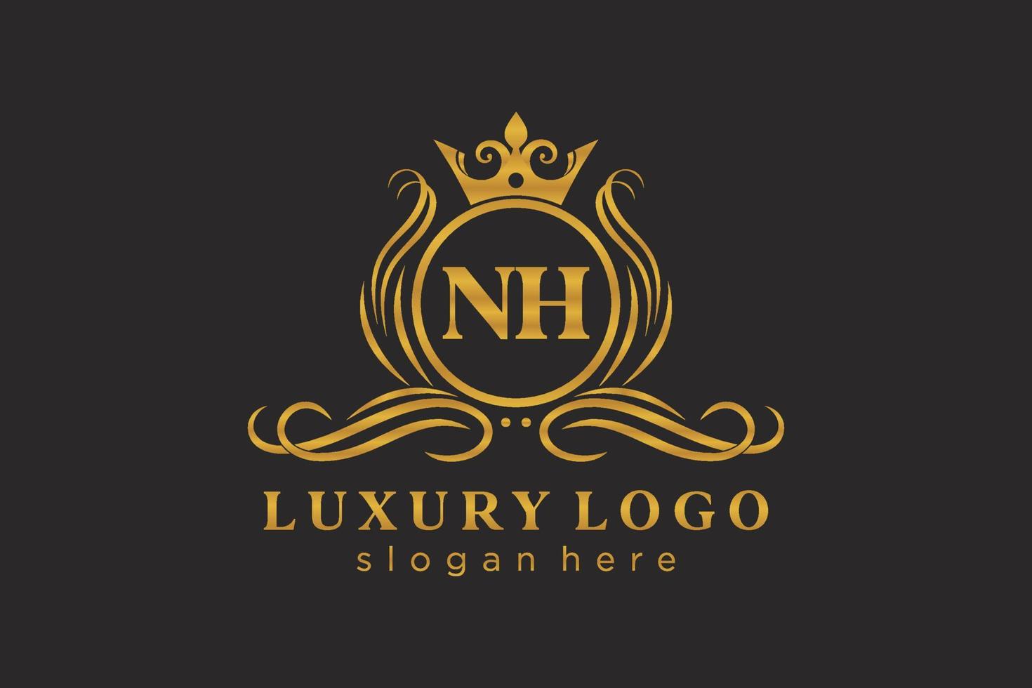 Initial NH Letter Royal Luxury Logo template in vector art for Restaurant, Royalty, Boutique, Cafe, Hotel, Heraldic, Jewelry, Fashion and other vector illustration.