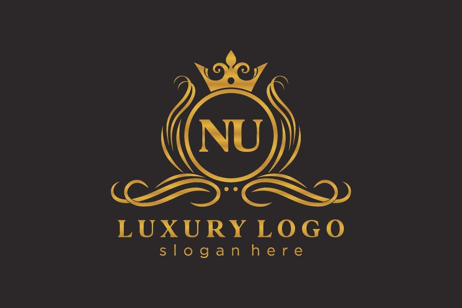 plantilla de logotipo de lujo real de letra nu inicial en arte vectorial para restaurante, realeza, boutique, cafetería, hotel, heráldica, joyería, moda y otras ilustraciones vectoriales. vector