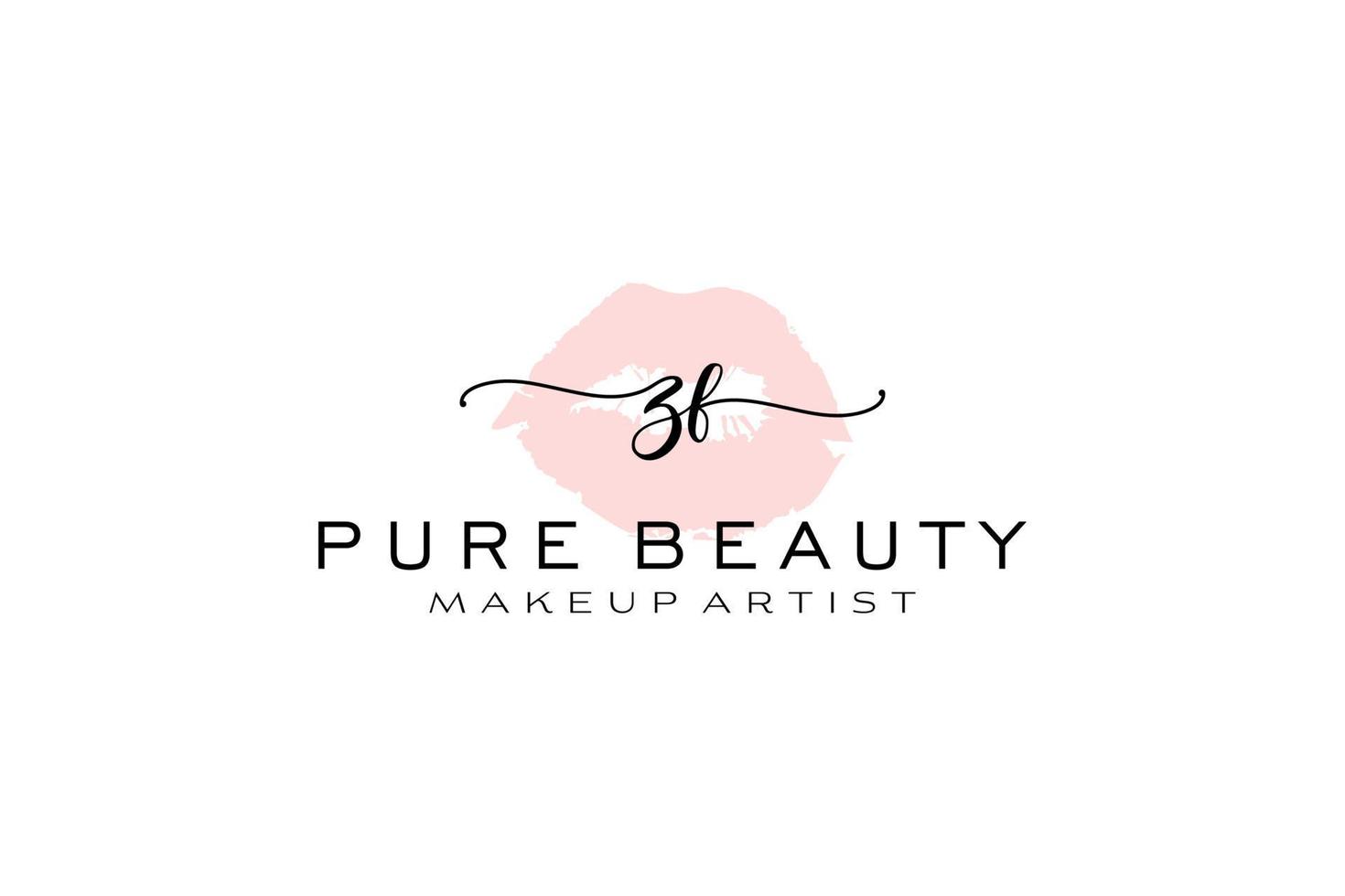 Initial ZF Watercolor Lips Premade Logo Design, Logo for Makeup Artist Business Branding, Blush Beauty Boutique Logo Design, Calligraphy Logo with creative template. vector