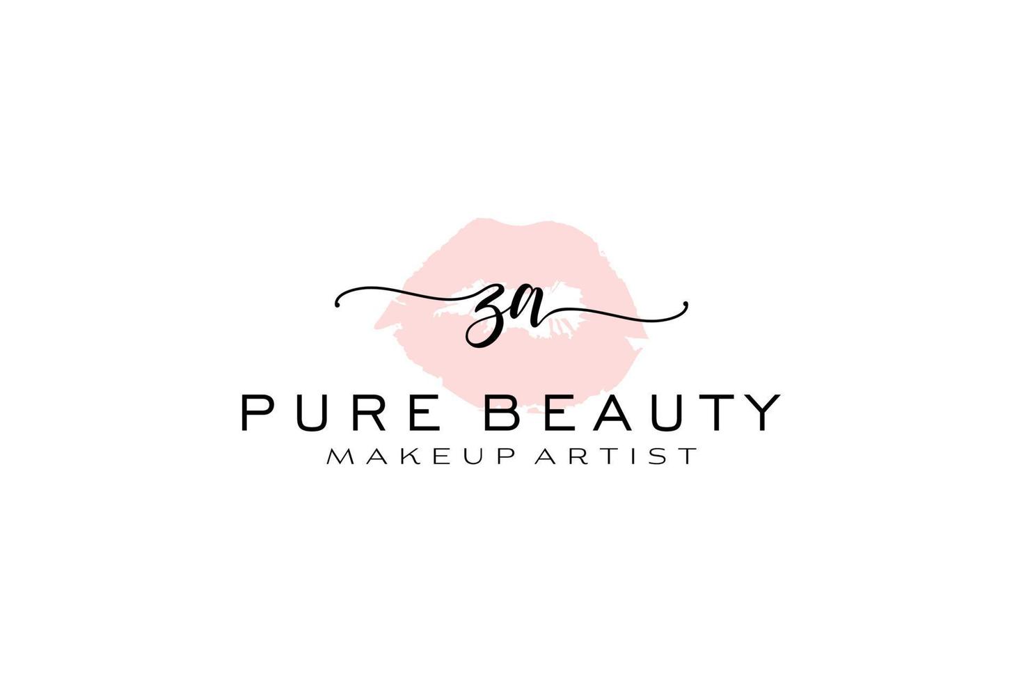 Initial ZA Watercolor Lips Premade Logo Design, Logo for Makeup Artist Business Branding, Blush Beauty Boutique Logo Design, Calligraphy Logo with creative template. vector