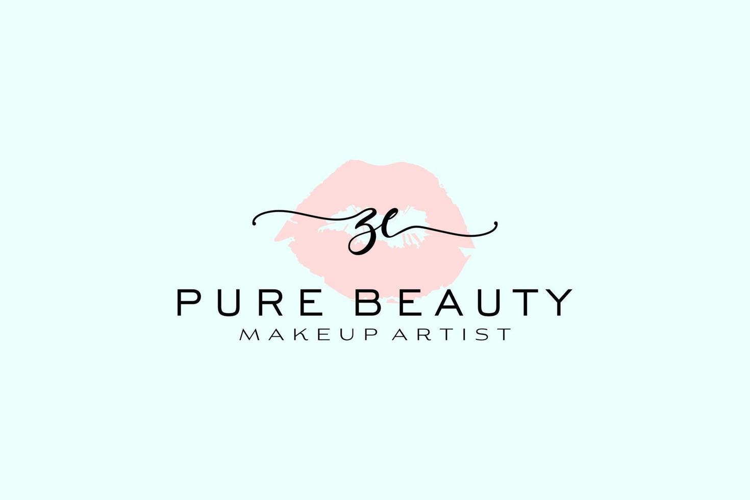 Initial ZE Watercolor Lips Premade Logo Design, Logo for Makeup Artist Business Branding, Blush Beauty Boutique Logo Design, Calligraphy Logo with creative template. vector