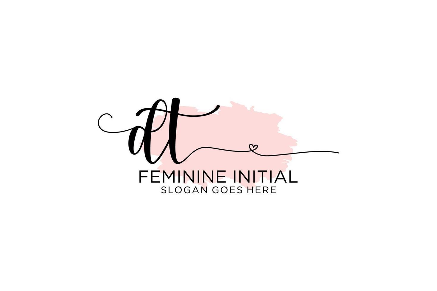 Initial DT beauty monogram and elegant logo design handwriting logo of initial signature, wedding, fashion, floral and botanical with creative template. vector