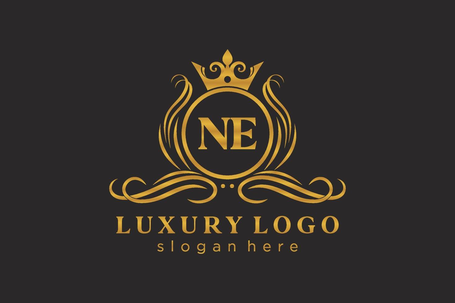 Initial NE Letter Royal Luxury Logo template in vector art for Restaurant, Royalty, Boutique, Cafe, Hotel, Heraldic, Jewelry, Fashion and other vector illustration.