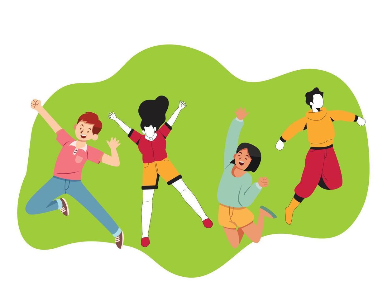 Young people jumping together illustration vector