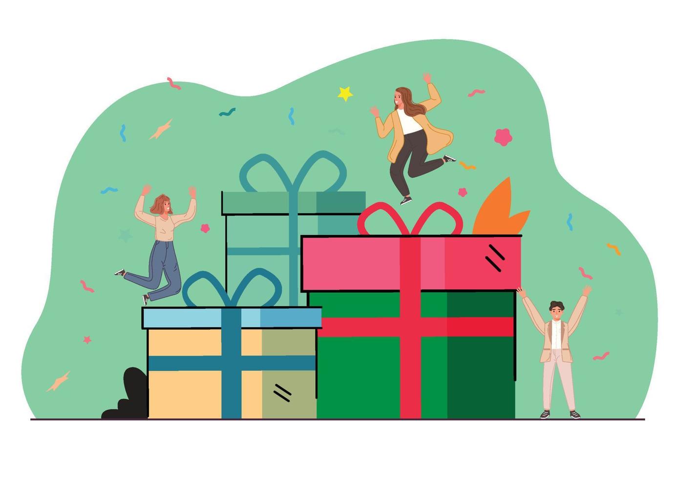 happy tiny customers with reward prizes good job vector