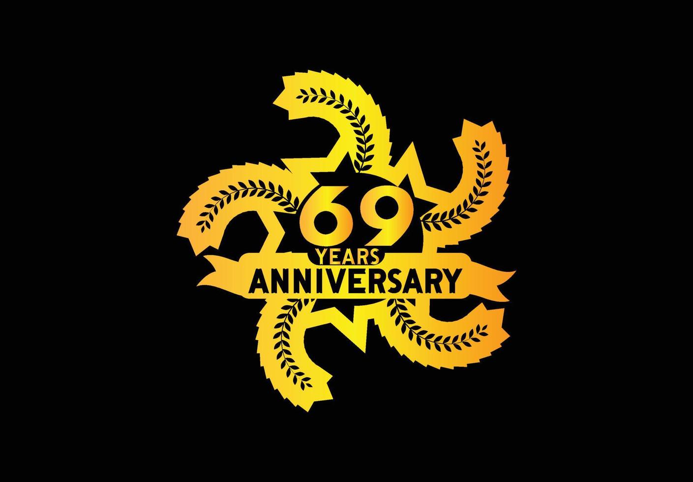 Diseño de logotipo y pegatina de aniversario de 69 años. vector