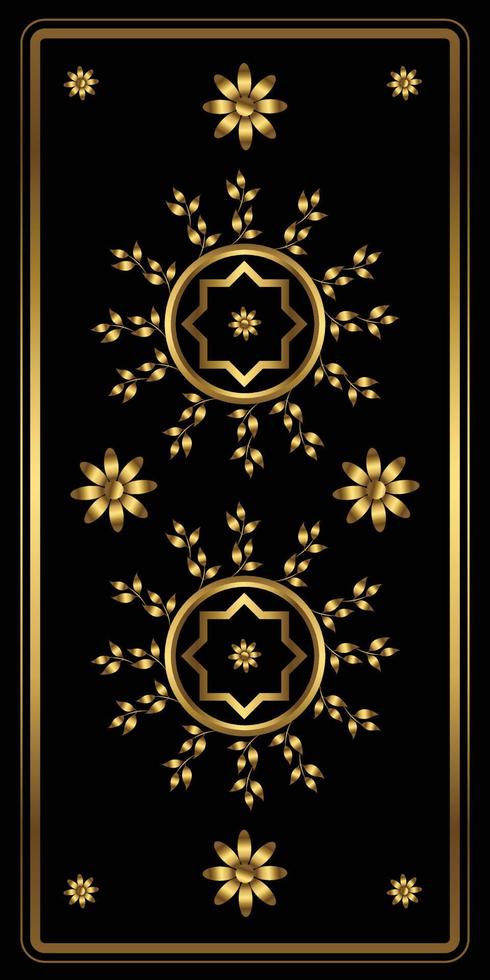 Gold prayer mat pattern. With Black background. Muslim prayer rug. vector