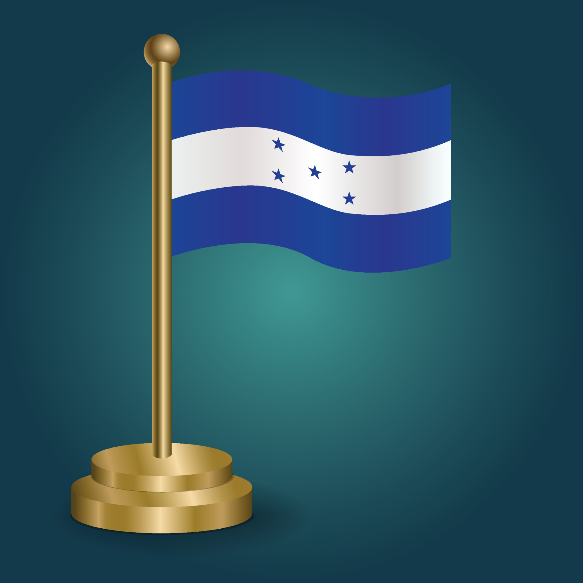 Honduras national flag on golden pole on gradation isolated dark