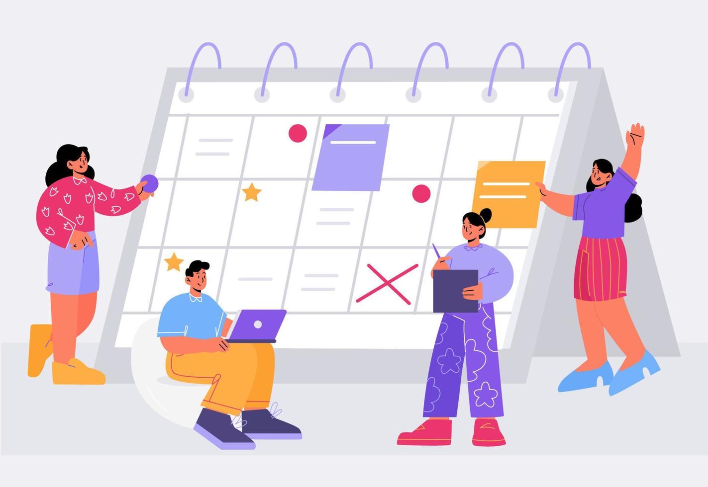 la gente organiza el trabajo con calendario, horario vector