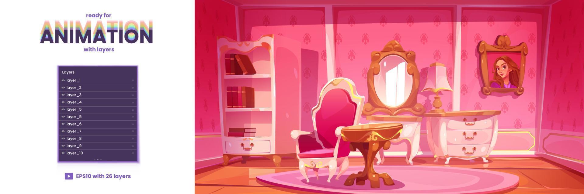 Parallax background with princess room interior vector
