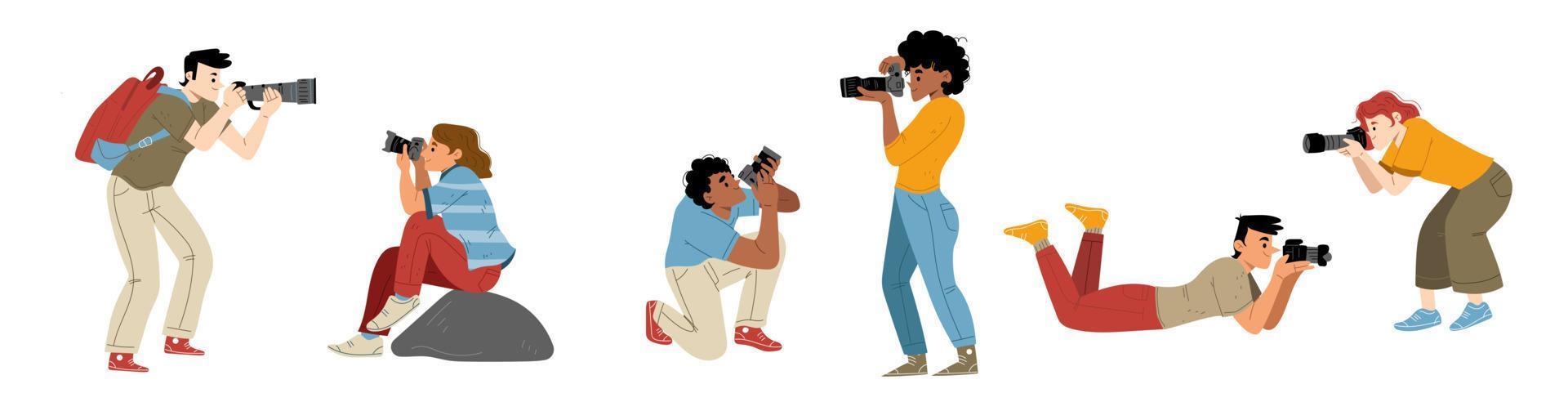 Professional photographers with cameras, vector
