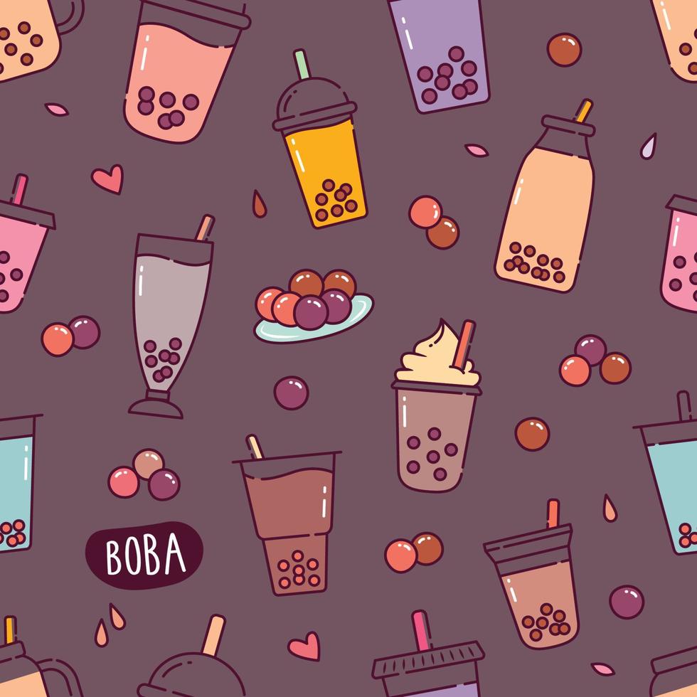 Boba Drink doodle hand drawn seamless pattern background wallpaper vector