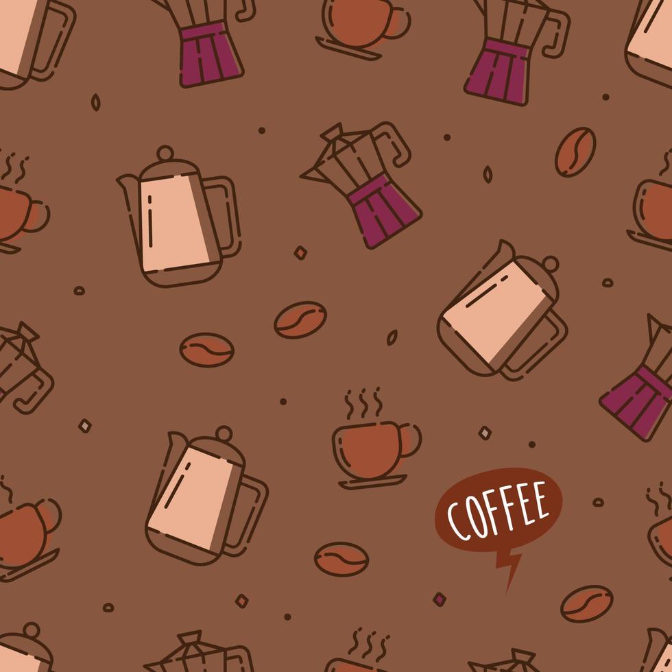 café tiempo doodle dibujado a mano de patrones sin fisuras fondo de pantalla vector