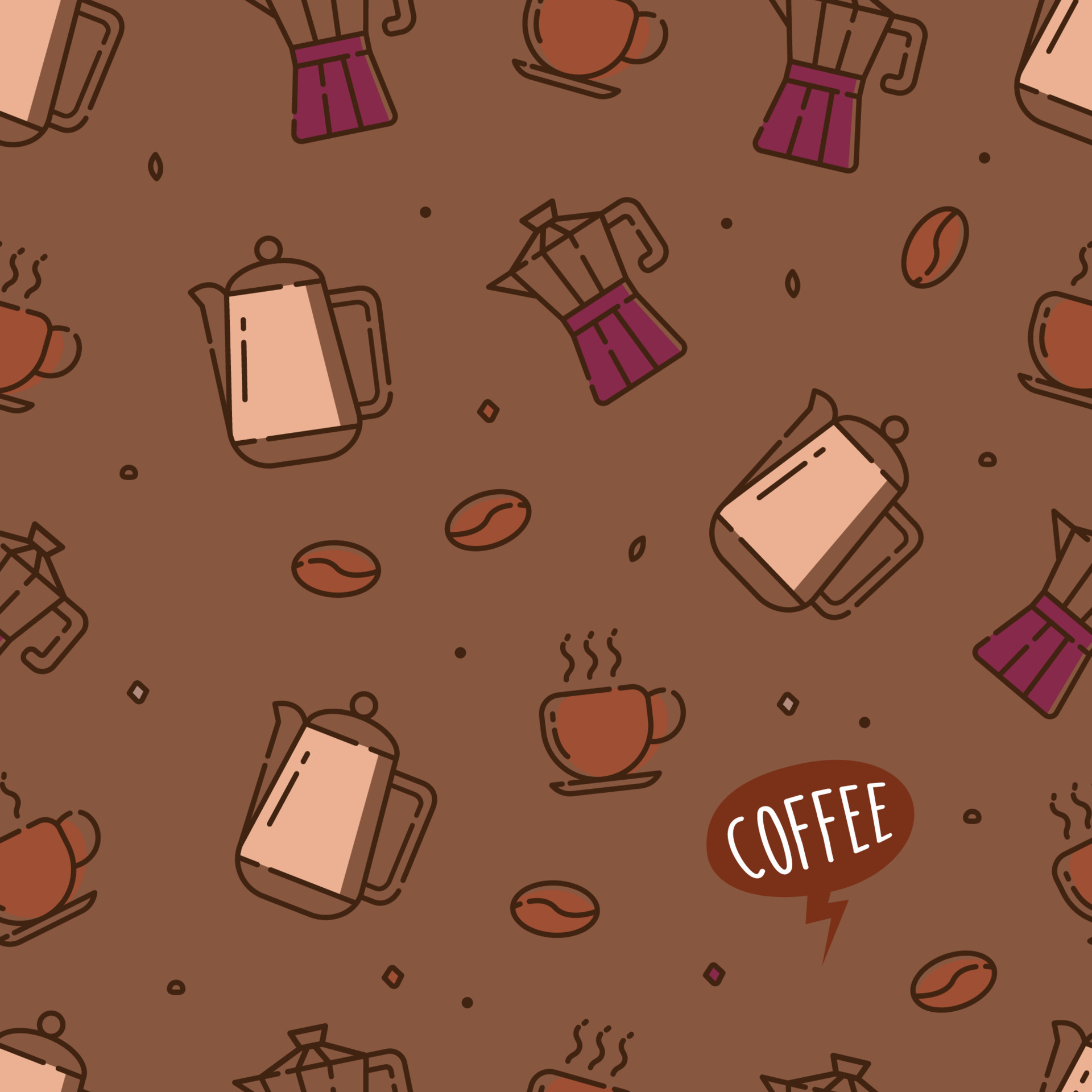 Coffee time doodle hand drawn seamless pattern background wallpaper