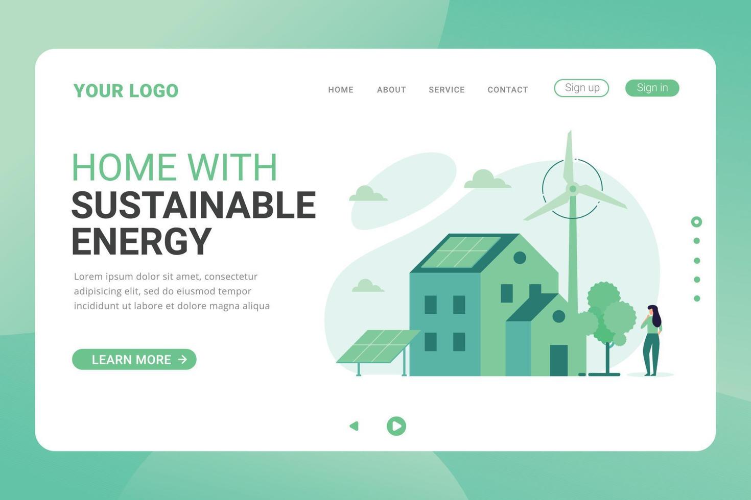 Sustainable energy for home landing page template vector