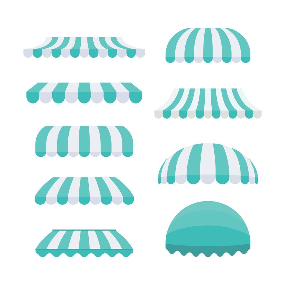 Tosca and white sunshade Outdoor awnings for cafe and shop window vector set isolated