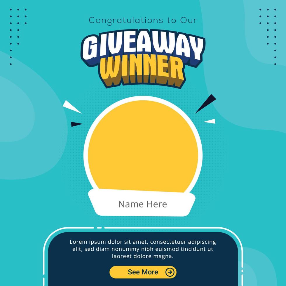 Giveaway winner banner congratulation greeting for social media post template vector
