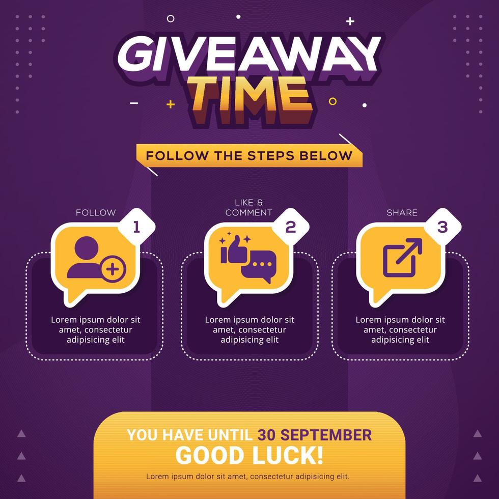 Giveaway steps for social media contest design concept vector