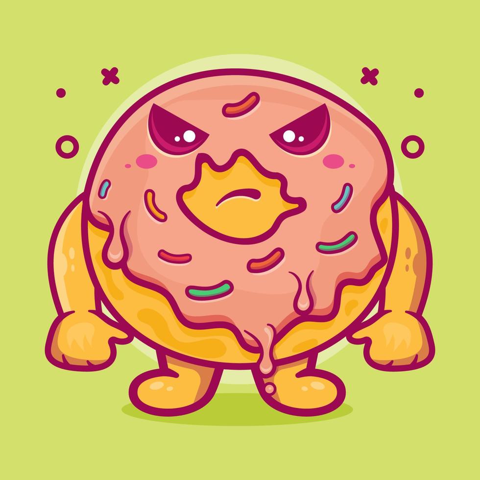 serious donut food character mascot with angry expression isolated cartoon in flat style design vector