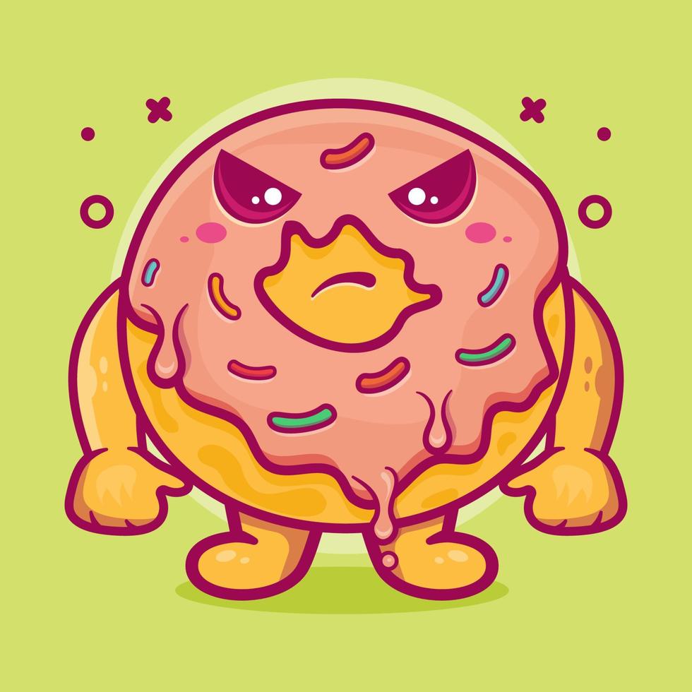 mascota de personaje de comida de donut serio con expresión enojada dibujos animados aislados en diseño de estilo plano vector