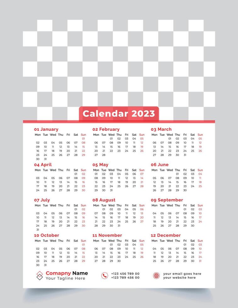 2023 wall calendar template design vector